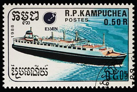 Passenger liner on postage stamp Stock Photos