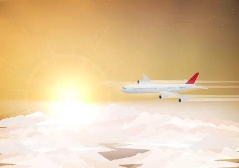 Passenger Plane Above the Clouds - Vector Illustration Stock Illustration