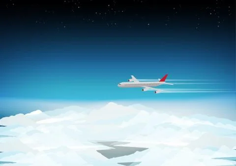 Passenger Plane Above the Clouds - Vector Illustration Stock Illustration