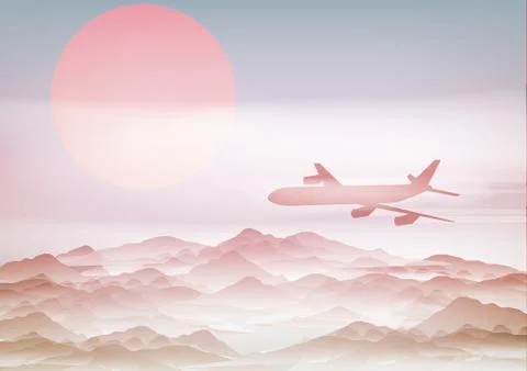 Passenger Plane Above the Clouds - Vector Illustration Stock Illustration