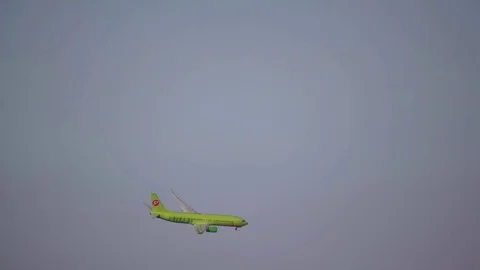 The passenger plane comes to land. Side view. Stock Footage 75047478