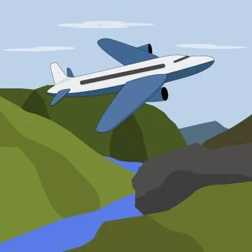 Passenger plane flies over the mountains. Stock Illustration