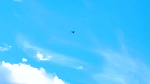 Passenger plane flies in the sky, bottom view Stock Footage 111277357