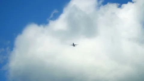 A passenger plane flies through the sky through. Stock Footage