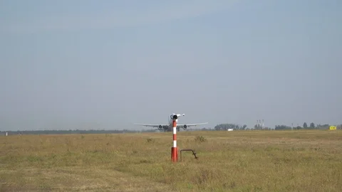 Passenger plane fly up over take-off runway from airport. Kyiv, Ukraine 16.09 Stock Footage 117195567