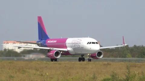 Passenger plane fly up over take-off runway from airport. Kyiv, Ukraine 16.09 Stock Footage 118858717