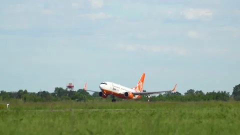 Passenger plane fly up over take-off runway from airport. Kyiv, Ukraine 20.09 Video stock 182085886