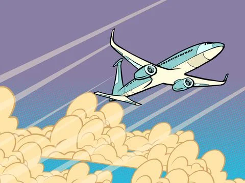 Passenger plane flying in the clouds Stock Illustration