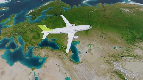Passenger plane flying over World Map Stock Illustration