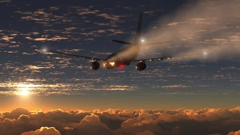 Passenger plane flying on sunset Stock Footage 115942528