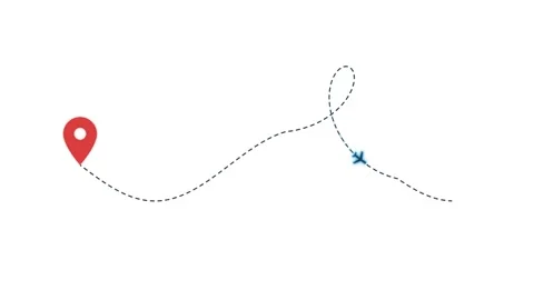 Passenger Plane Icon. Airplane icon traveling on dashed flight path from map Stock Footage 340549903