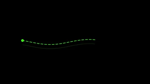 Passenger Plane Icon animation of a green glowing flight path trajectory on a Stock Footage 346531341