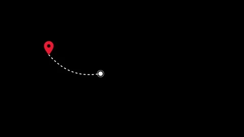 Passenger Plane Icon flying on dashed line route with red location marker and Stock Footage 346531351