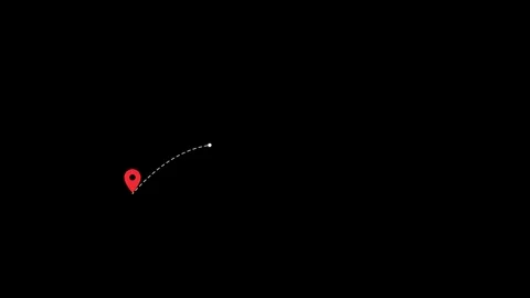 Passenger Plane Icon moving along a white dotted flight path with a red map p Stock Footage 346531350