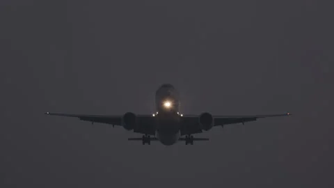 Passenger plane landing at night Stock Footage 310877892