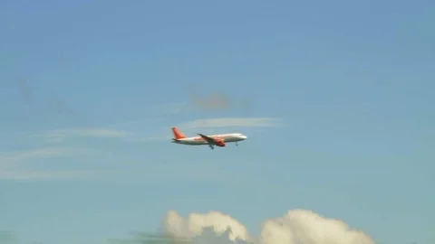 Passenger plane quickly flies behind the trees Stock Footage 105259266