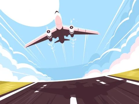 Passenger plane takes off from runway Stock Illustration