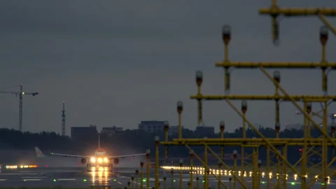 Passenger plane taking off under gray skies Stock Footage 290813496
