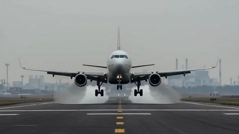 Passenger Plane Touching Down on Airfield. Stock Footage 321179532