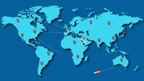 Passenger planes flying over world map . Stock Footage 125764913