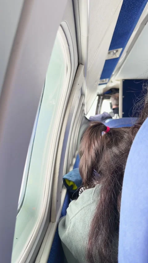 Passenger point of view inside small domestic aircraft during takeoff from .. Vídeo Stock 342785801