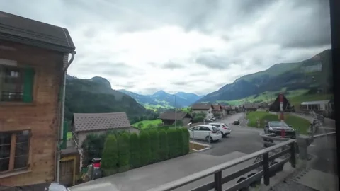 Passenger POV of Train Interior and Alpine Landscape Stock Footage 340368721