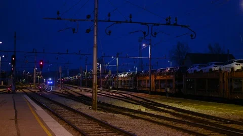 Passenger public train arrival at railway station platform Stock Footage 171103927