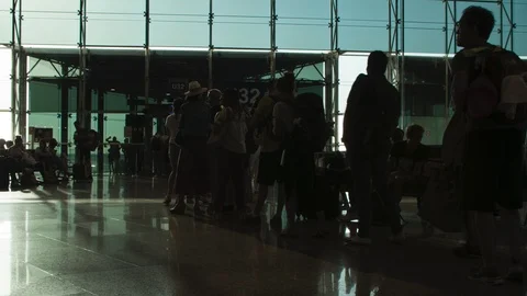 Passenger queue entering to the Gate Airport. Beore the light. Time Lapse.  Stock Footage 126128552