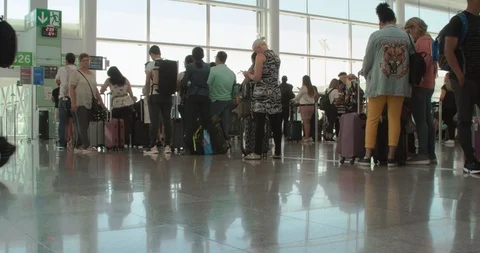 Passenger Queue at Gate before the Flight. Airport Boarding Hall. Time lapse. Stock Footage 112686429