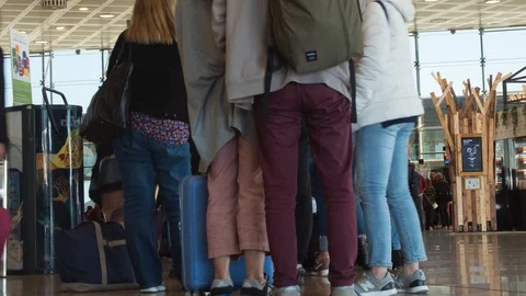 Passenger Queue at Gate before the Flight. Time Lapse. People in front depart Stock Footage 119863988