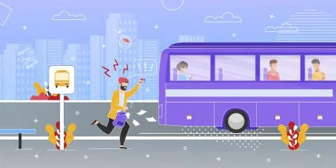 Passenger Running Trying to Catch Up Bus Vector Stock Illustration