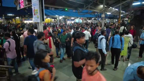 Passenger Rush to Board Local Train at station Mumbai city. 4K (Time lapse) Stock Footage 248613980