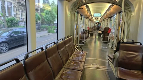 Passenger seating on the Brussels Tramway, Belgium. The classic yet neat Stock Footage 339934325