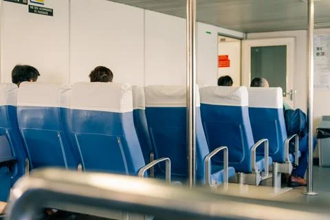 Passenger seating inside a ferry or fast boat in Hong Kong, China - 7 Septe.. Stock-Fotos