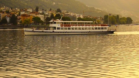 Passenger Ship on Alpine Lake Stockbeeldmateriaal 112321638