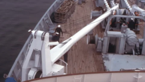 Passenger Ship Bow With Anchor Windlass And Crane Mexico 1980s Stock Footage 345945223