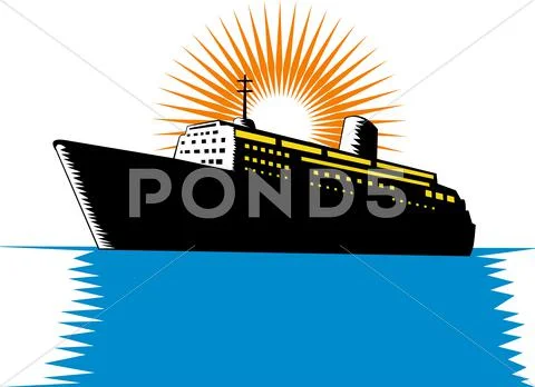 Passenger ship cargo boat retro. Stock Illustration