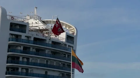 Passenger Ship Deck and Balconies in Klaipeda Harbor Stock Footage 336560038