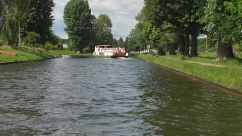 Passenger Ship Going Through Canal POV Stock Footage 136061640