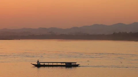 Passenger ship in the Mekong river Stock Footage 111134730
