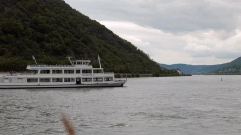 Passenger ship navigating the Rhine river Stock Footage 111134190