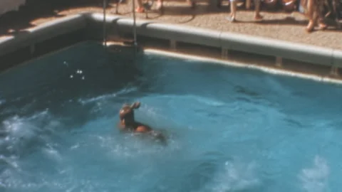 Passenger Ship Pool Diving and Crossing the Line Ceremony 1960s Stock Footage 338202941