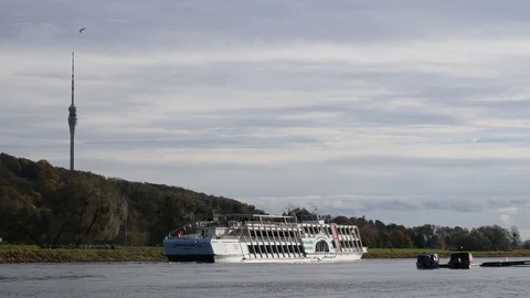 Passenger ship on the river Elbe Stock Footage 70632119