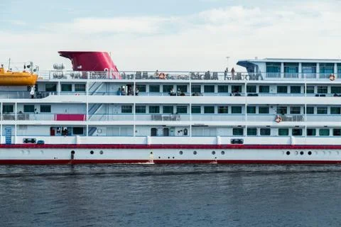 Passenger ship is on a river Stock Photos