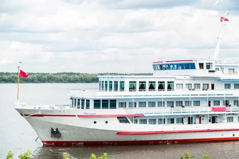 Passenger ship is on a river Stock Photos