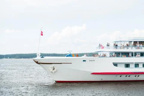Passenger ship is on a river Stock Photos