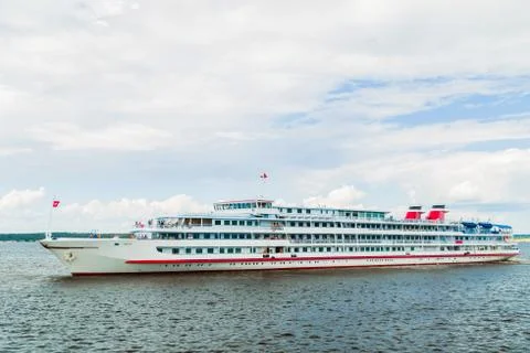Passenger ship is on a river Stock Photos