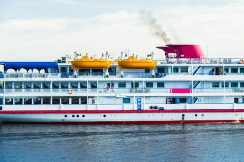 Passenger ship is on a river Stock Photos