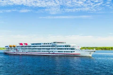 Passenger ship is on a river Stock Photos