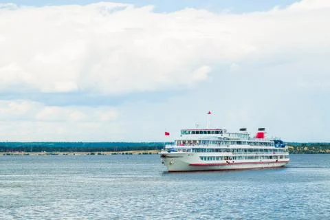Passenger ship is on a river Stock Photos